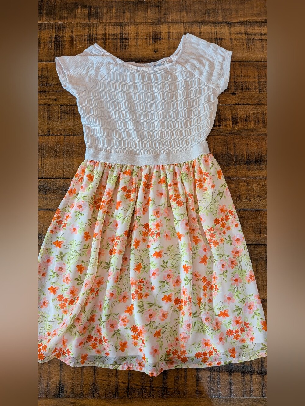 Girls 7/8 Ballet Pink Top with Peach Floral Chiffon Skirt Dress